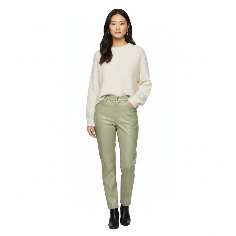 ARITZIA WILFRED THE MELINA FAUX LEATHER PANTS IN LIGHT GREEN ARTICLE 82482 - 4